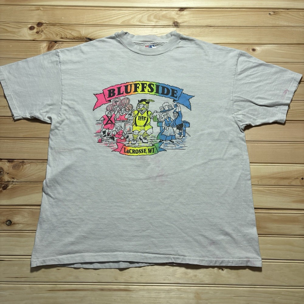 Vintage 90s Bluffside Lacrosse Lite Beer Promo Rainbow Shirt Size XL