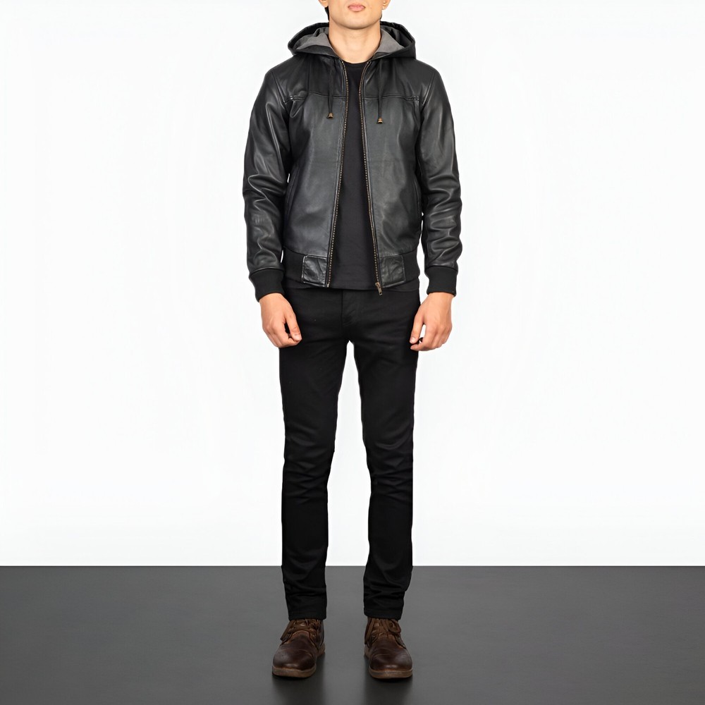 Unisex Black Genuine Leather Bomber Jacket for Stylish Casual Wear