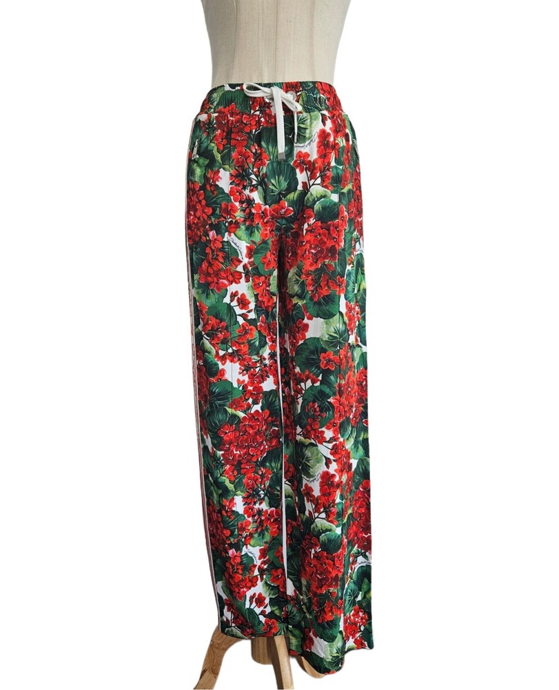 Dolce & Gabbana Red Floral Print Tract Pants