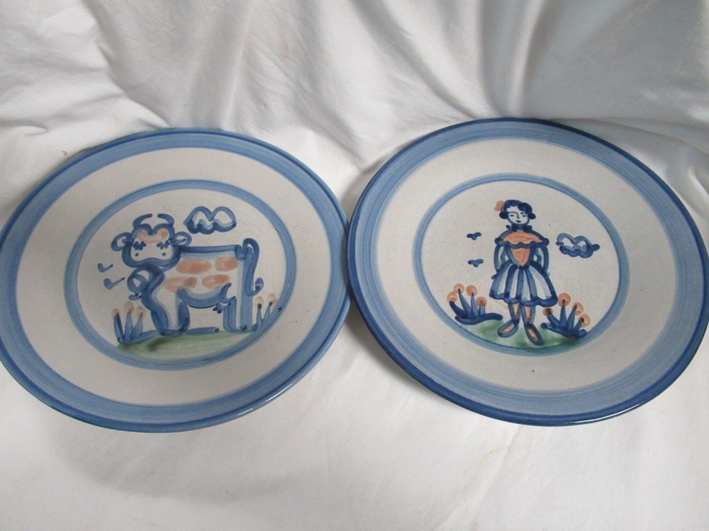Lot of 2 ~ VINTAGE ~  MA Hadley Pottery 9” Plates ~  GIRL & COW
