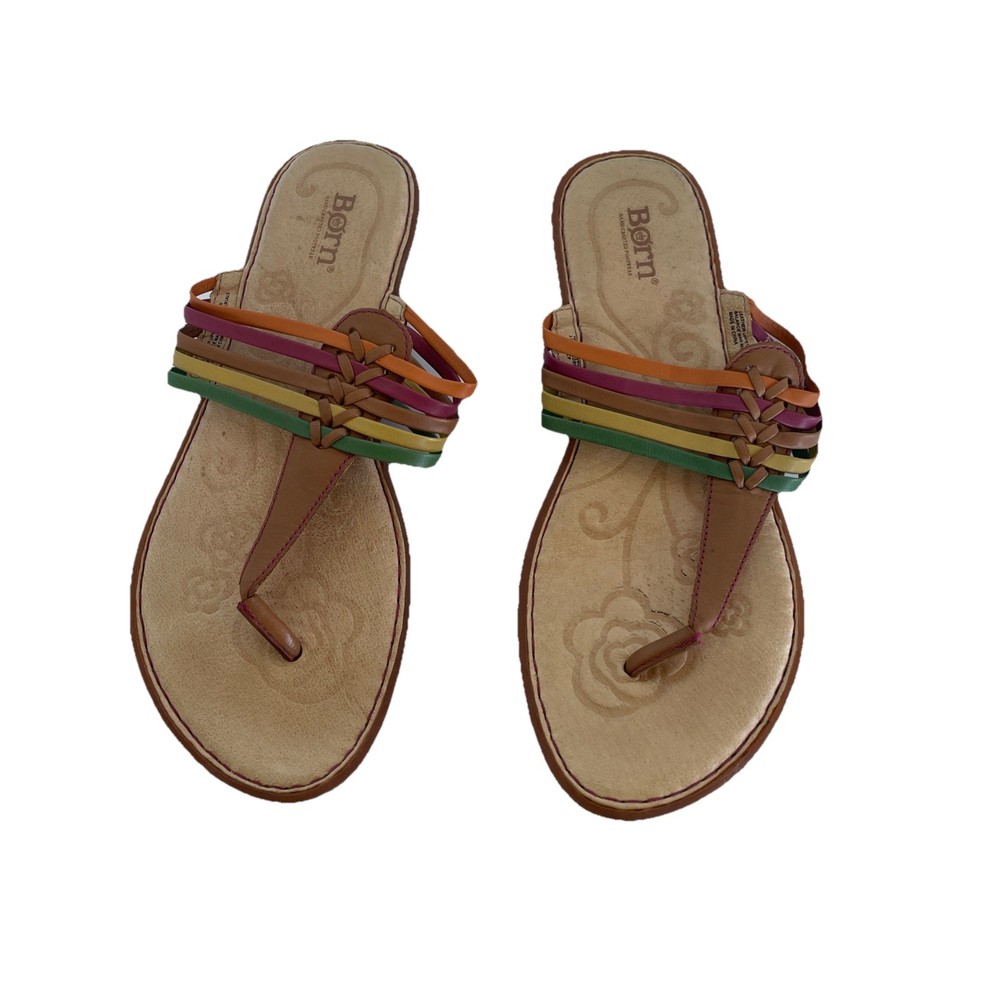 Born Women's Leather Sandals Slip-on Mexican Rainbow Colorful Size 10