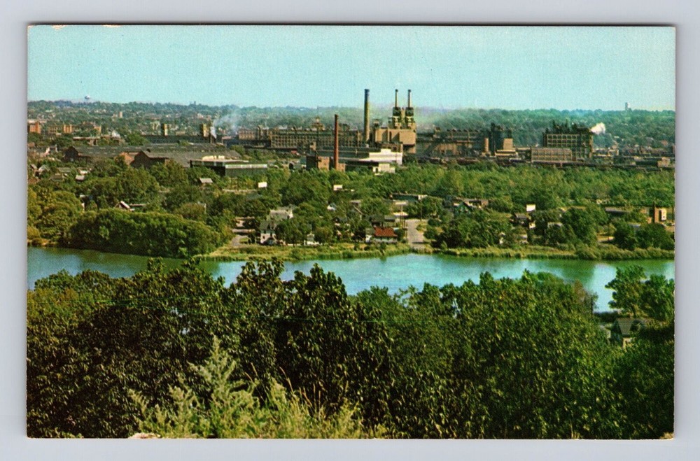 Akron OH- Ohio, Aerial Of Town Area, Antique, Vintagecard