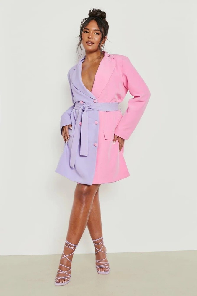 Boohoo Blazer Dress Womens Size 8 Purple & Pink  Tie Waist Side