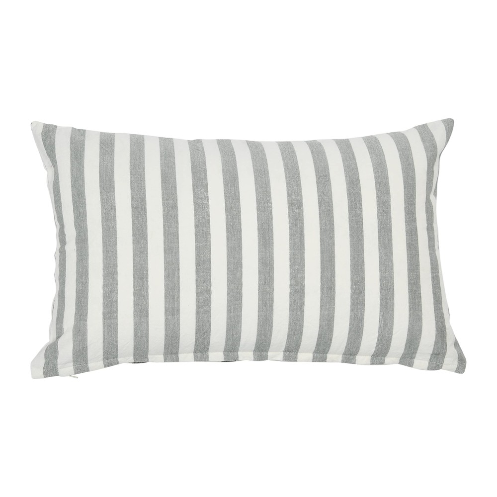 Grey Striped Cotton Lumbar Pillow Cover 12x20 Inches