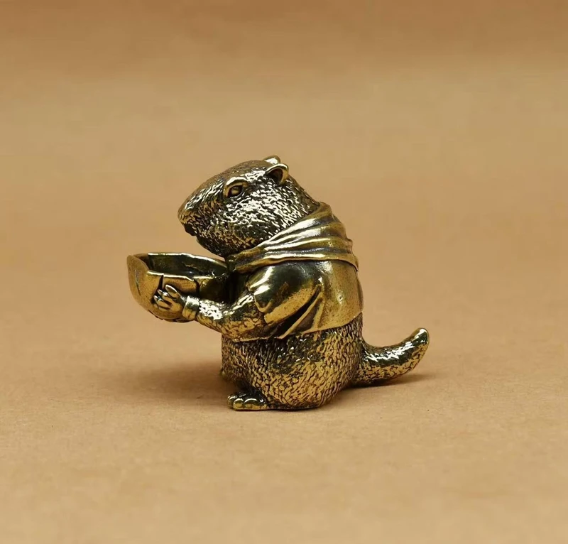 Brass Groundhog Animal Statue Small Sculpture Tabletop Figurine Home Decor Gifts