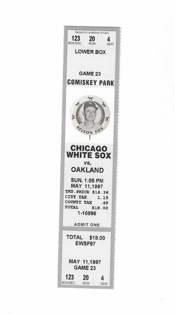 Chicago White Sox vs Oakland A's unused Baseball Ticket from 5/11/1997
