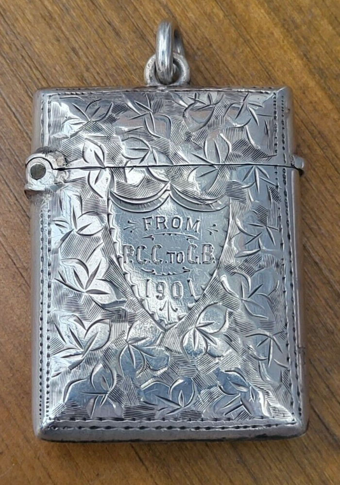 ANTIQUE STERLING SILVER VESTA CASE BIRMINGHAM 1900 JOHN ROSE
