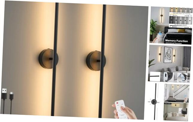 Wireless Battery Operated Wall Sconce Set of 2, Black 10000 mAh Rechargeable
