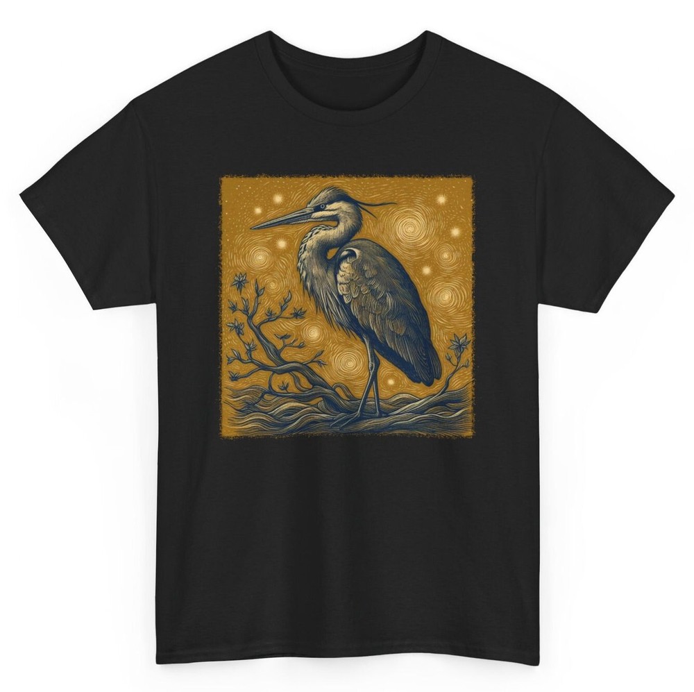 Artistic Costal Birds Heron Bird T-shirt - Novelty Water Bird Men Women Tee