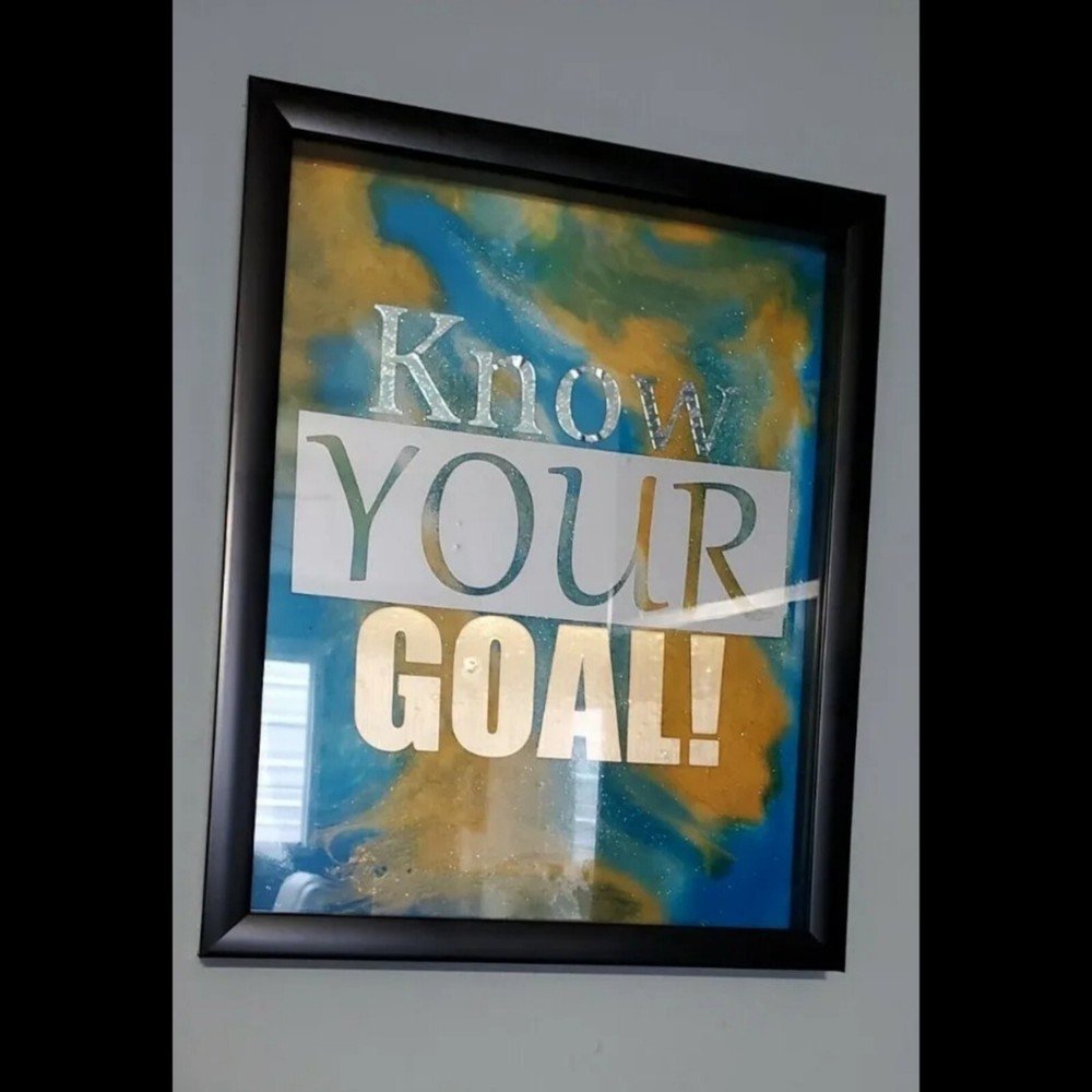 Framed Modern abstract Epoxy Resin pour art with encouraging messages.-image