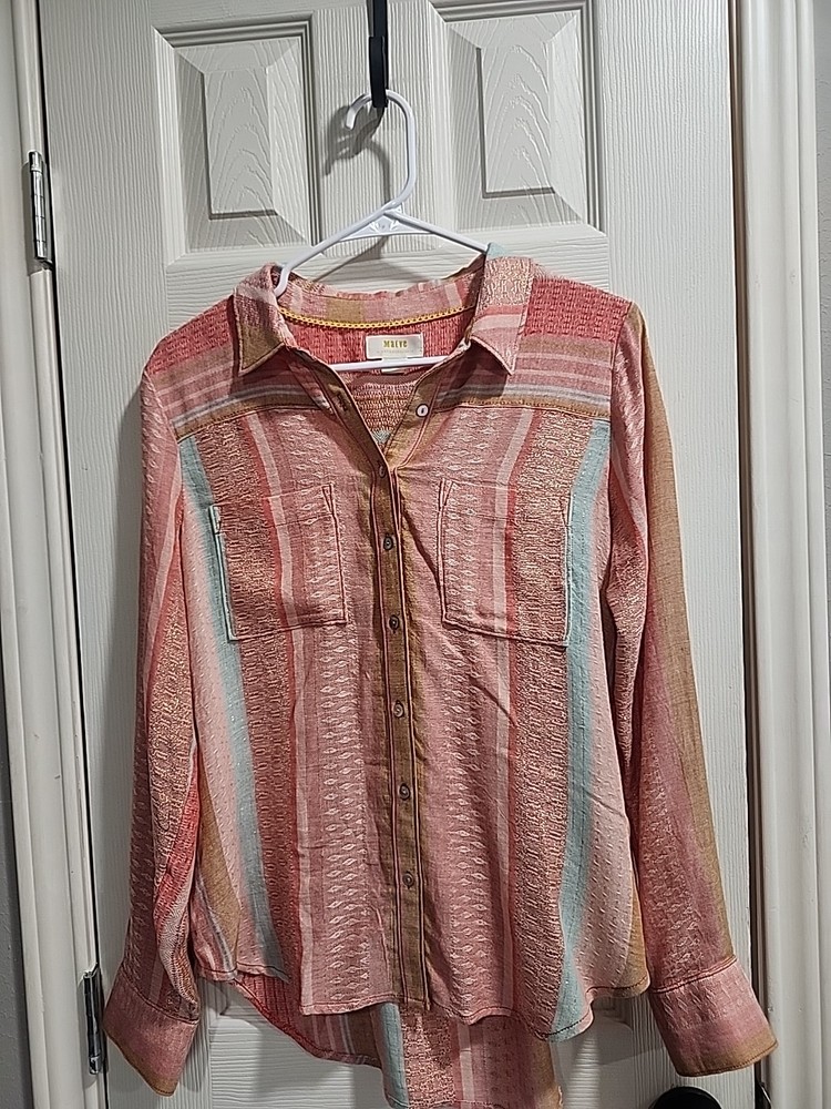 Anthropologie Maeve Orange Gauzy Button Front Shirt sz  6