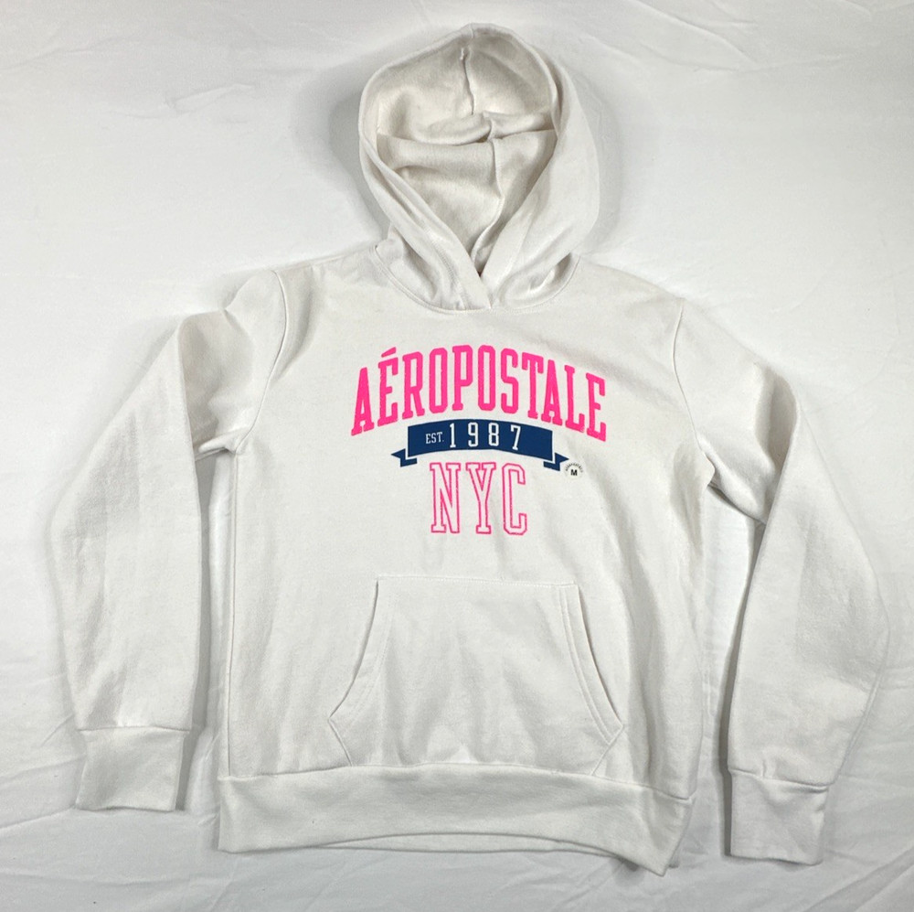 Aeropostale Y2K Pink & White Pullover Hoodie. Women's Size M