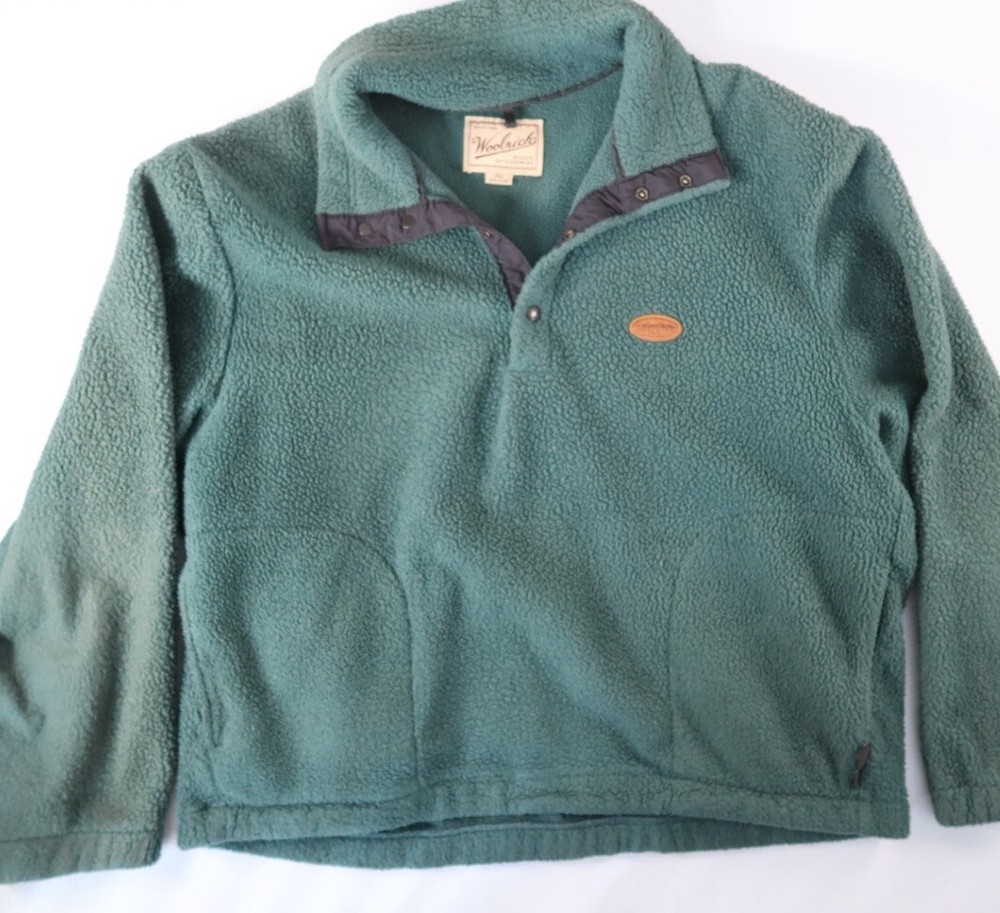 Vintage Woolrich Sweater Mens 2XL Teal Fleece Pullover Polartec 1/4 Snap Up USA