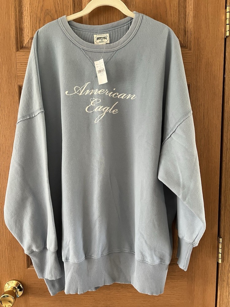 American Eagle Logo Crewneck Oversized Light Blue Sweatshirt Women’s XXL New