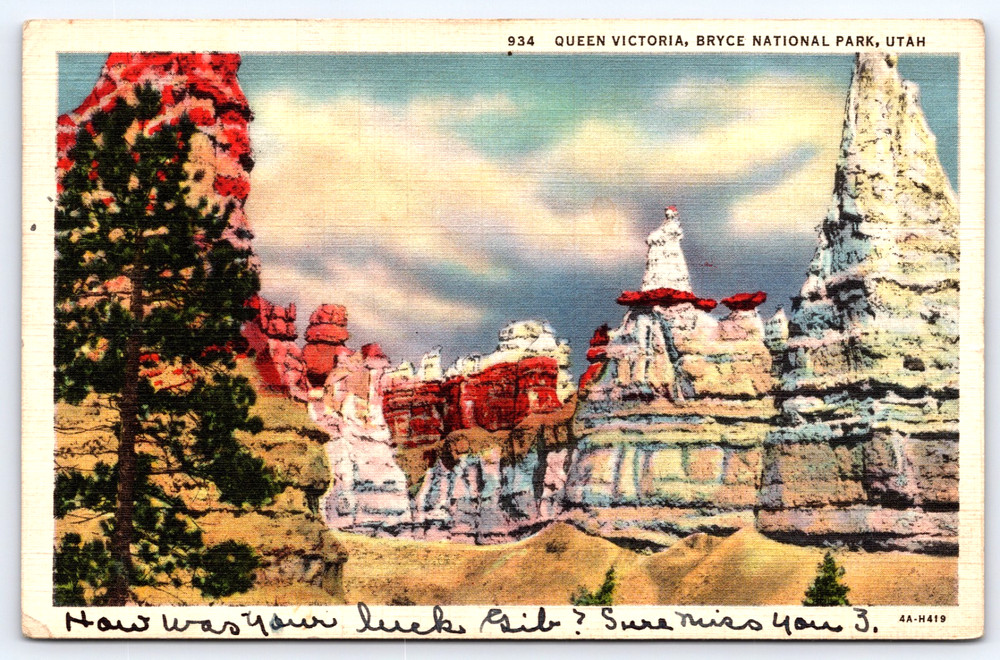 Vintage Postcard Queen Victoria Formation Bryce Canyon National Park Utah Usa