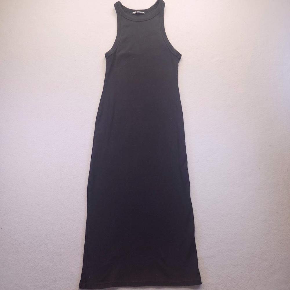 Zara Ribbed Knit Tank Dress Black Ribbed Women's Size Medium Minimalist Basic