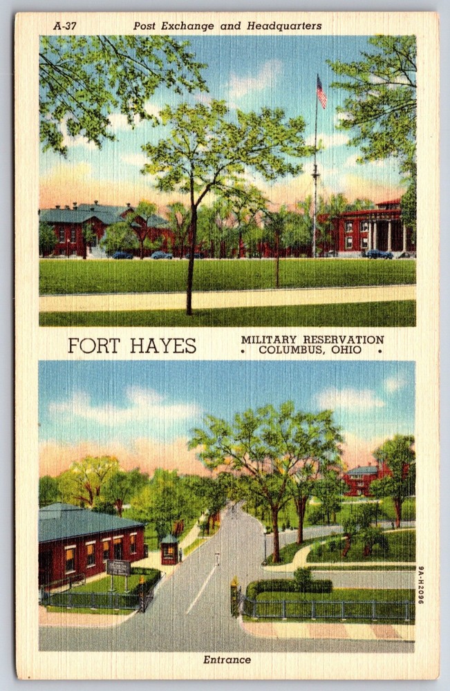 Military~Post Exchange HQ & Entrance Fort Hayes Columbus OH~Vintage Postcard