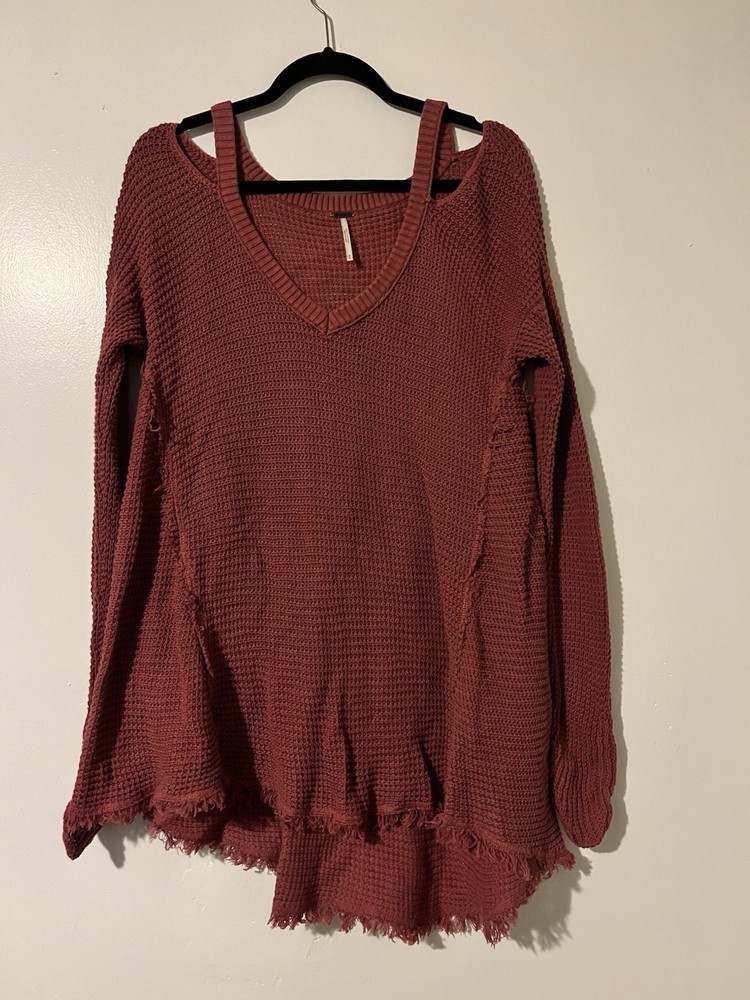 Free People Red Knit Long Sleeve Oversized Top Size Medium