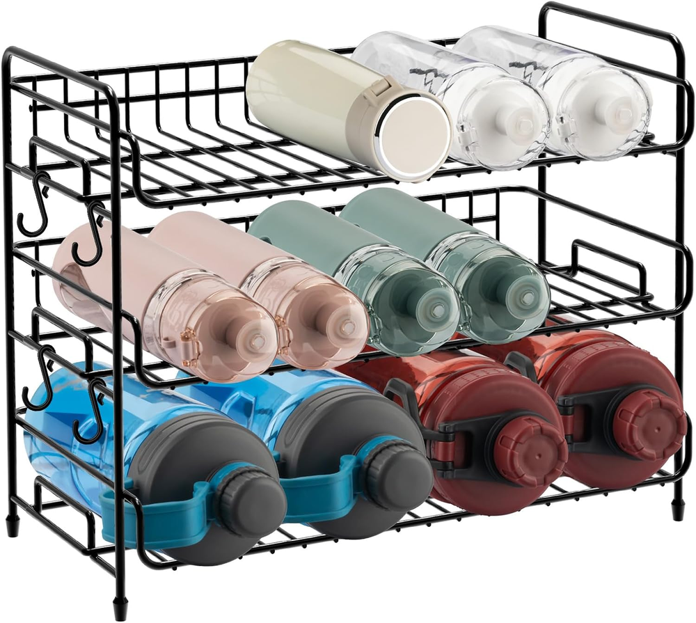 Water Bottle Organizer, 3-Tier Water Bottle Organizer for Cabinet, Tumbler Trave
