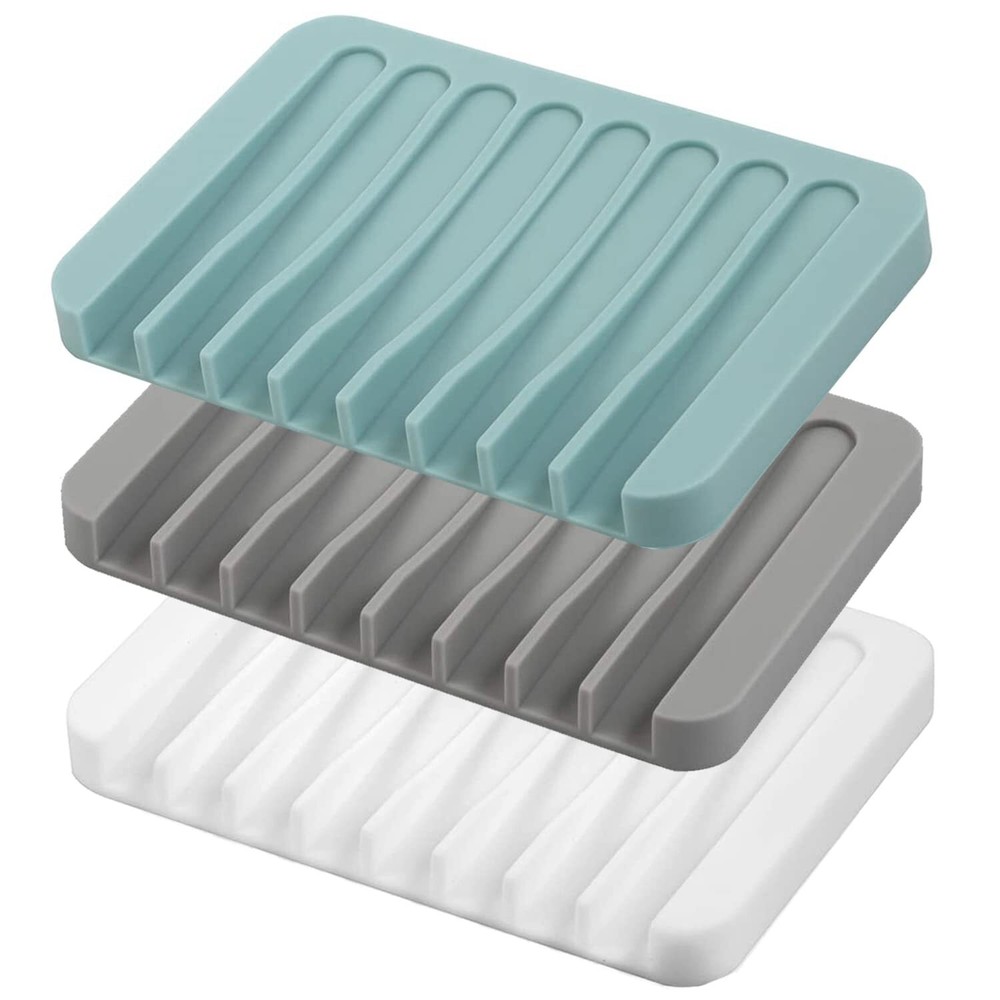 Self Draining Soap Dishes 3 Pcs Silicone Soap Saver Waterfall Drainer Soap Holde
