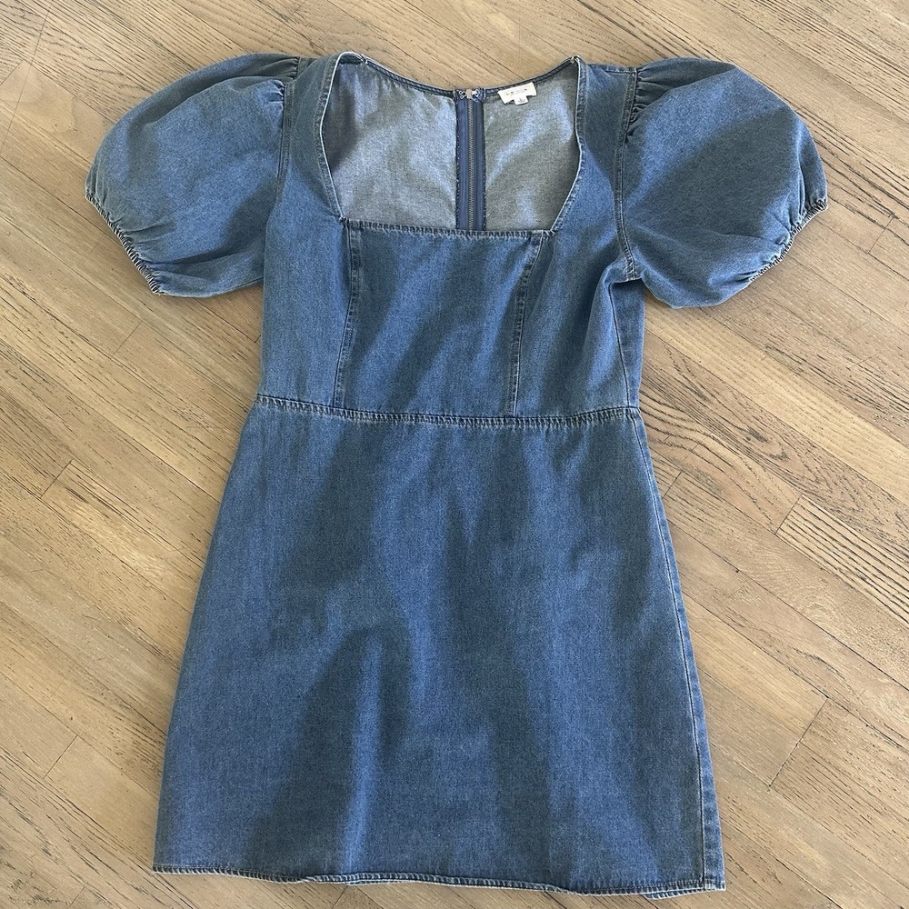 Le Lis Collection Womens Large Denim Mini Dress Puff Sleeve Western Rodeo 90s