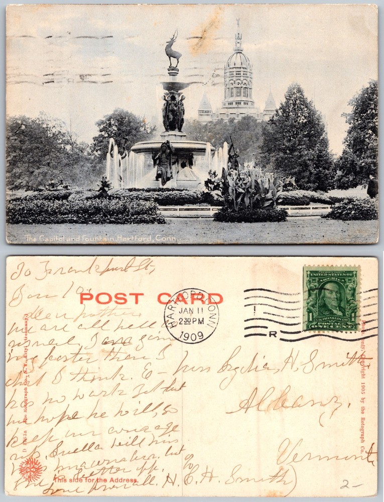 Hartford CT Capitol and Fountain Postcard