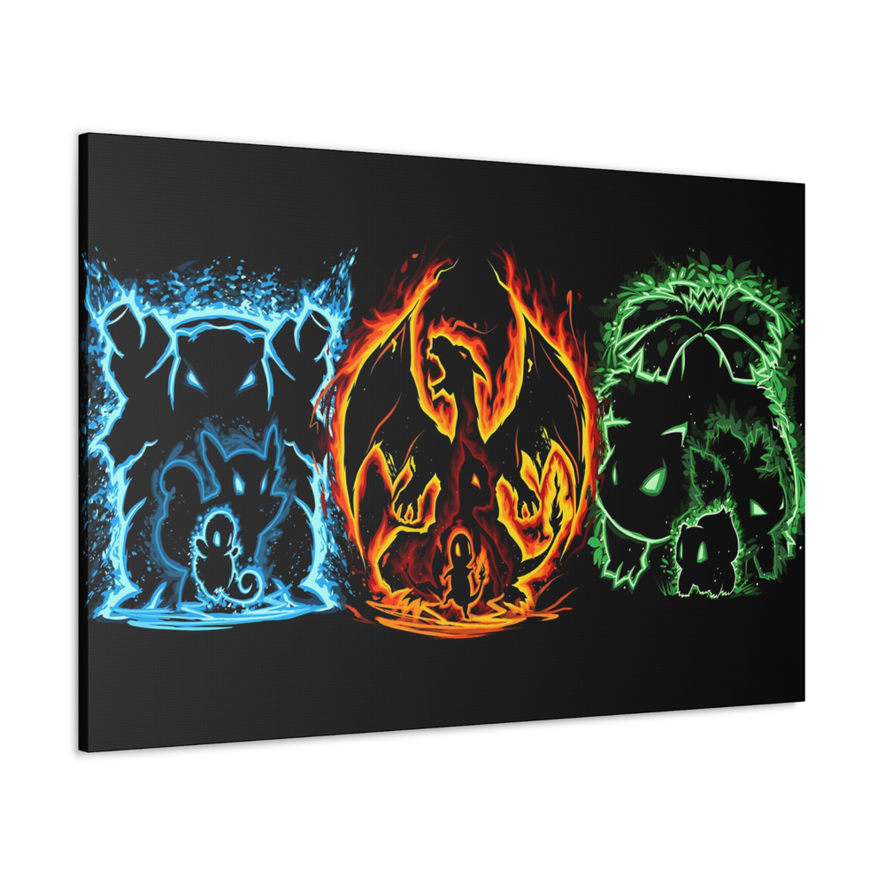 Canvas Wall Art Featuring Pokémon Starter Characters Charmander Charizard and Squirtle