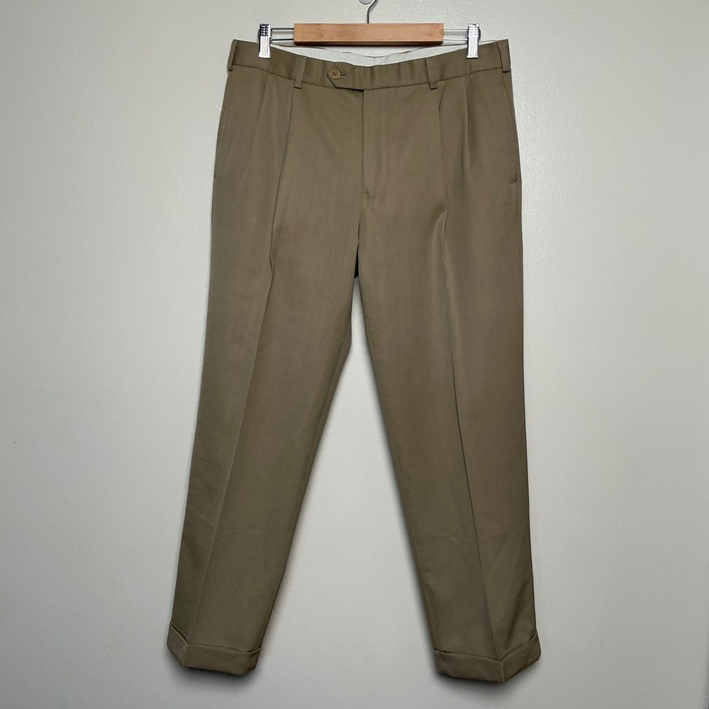 Brooks Brothers Madison Pleated Wool Trousers Khaki Tan Cuffed Dress Pants 35x30