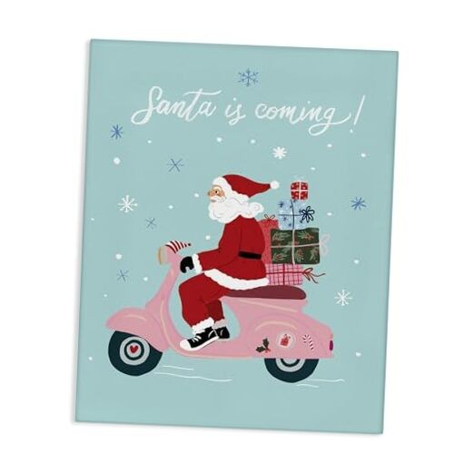 Festive Santa on Moped Scooter Canvas Wall Art 24x30 by Be Ni La