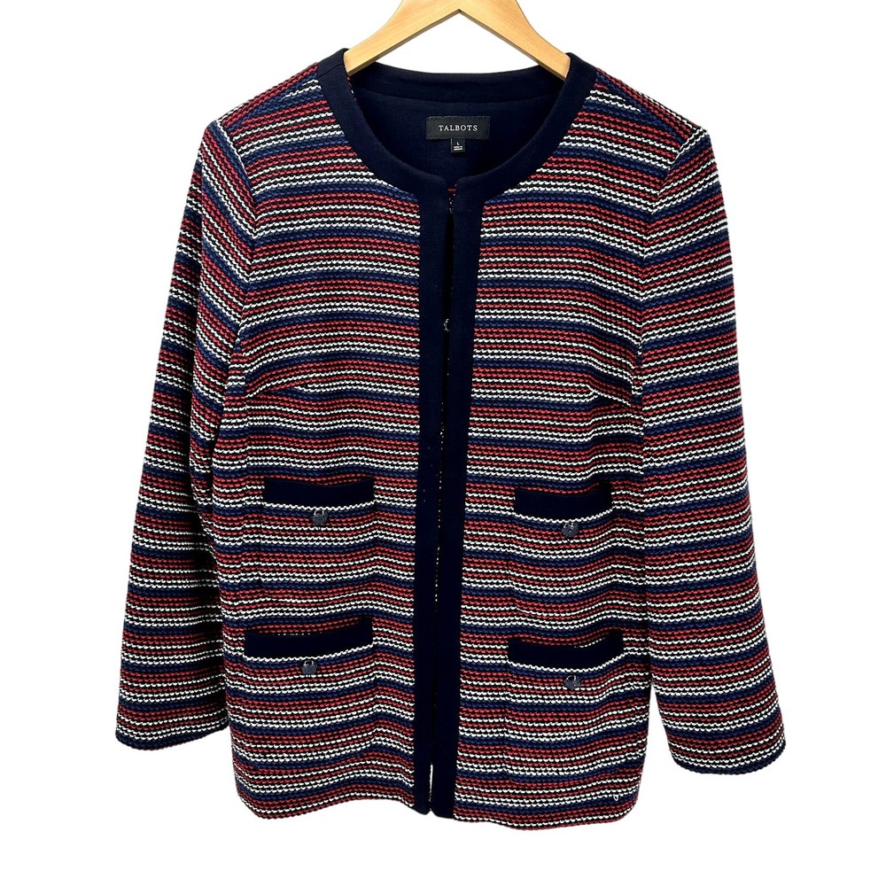 Talbots Blazer Womens Large Hook Close Red White Blue Career Classic Lined