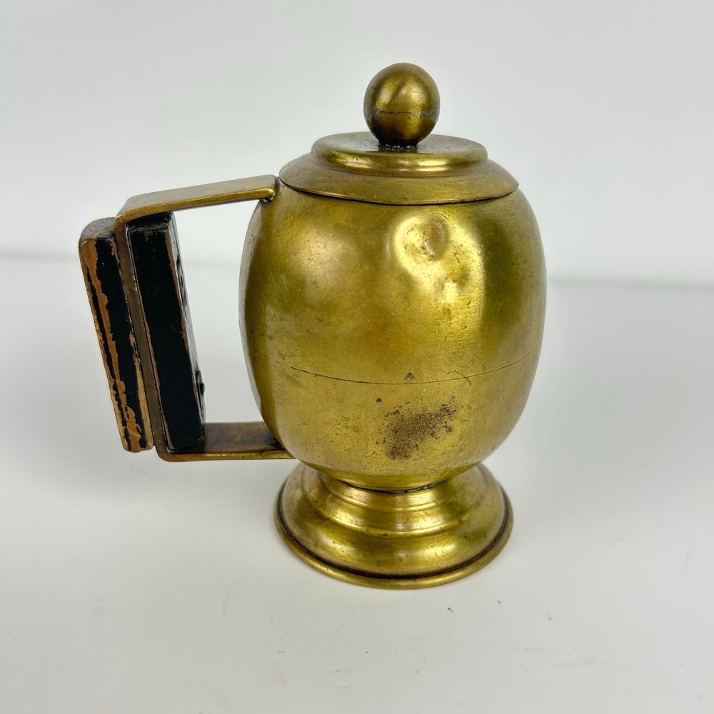 Vintage Brass Wooden Handle Stein Mug With Lid Handmade Crafted