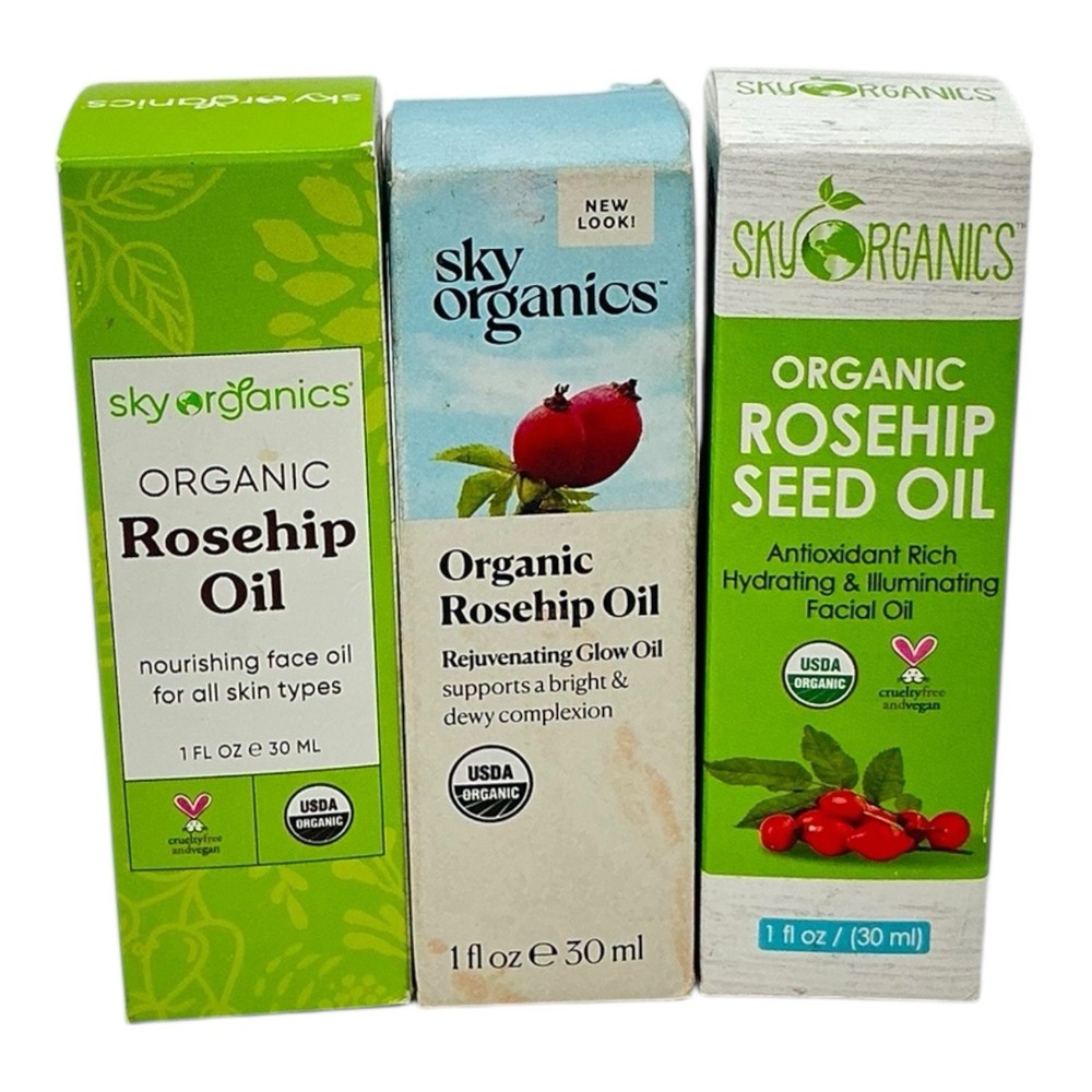 Lot Of 3-Sky Organics, Rosehip Oil - Hydrating & Illuminating FaceOil 1 fl oz Ea