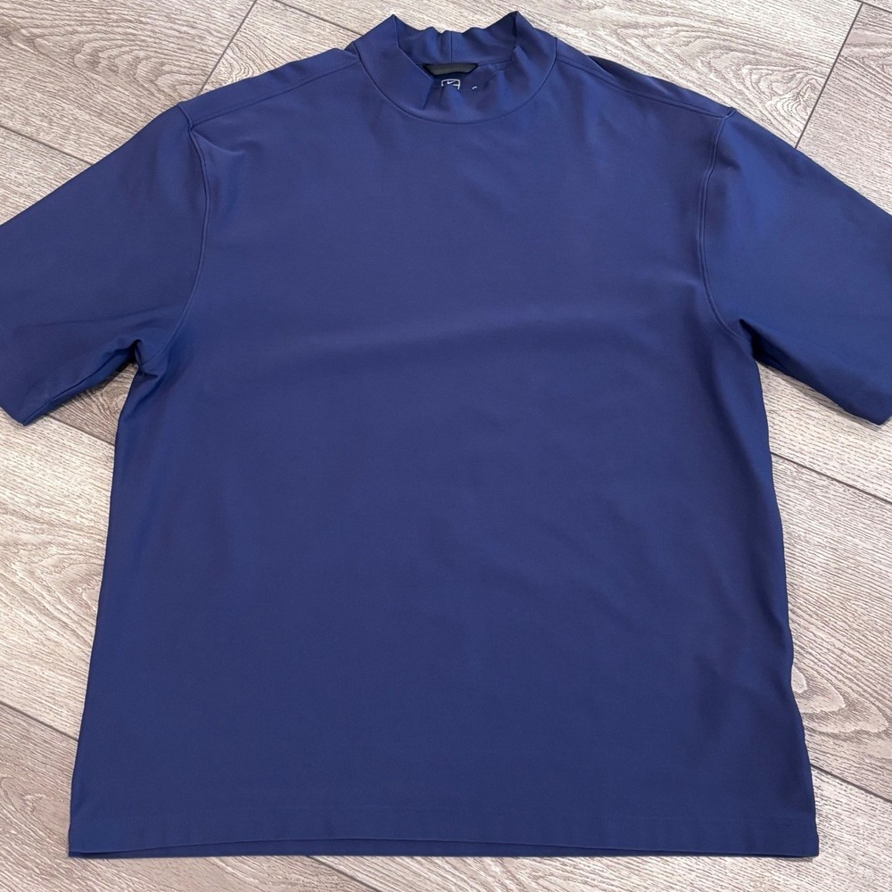 Nike Golf Mock Neck Shirt Mens Large Blue Dri-FIT UV Short Sleeve Vintage Preppy