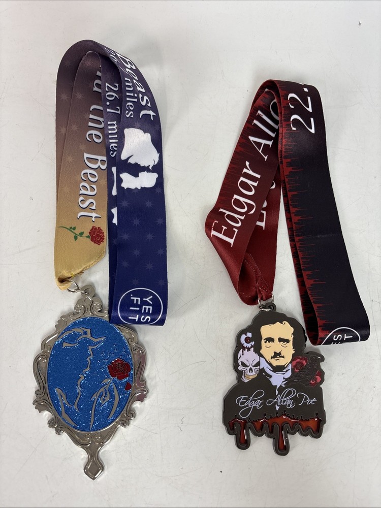 2- YES FIT Disney Metals beauty And The Beast; Edgar Allen Poe w/ Lanyard