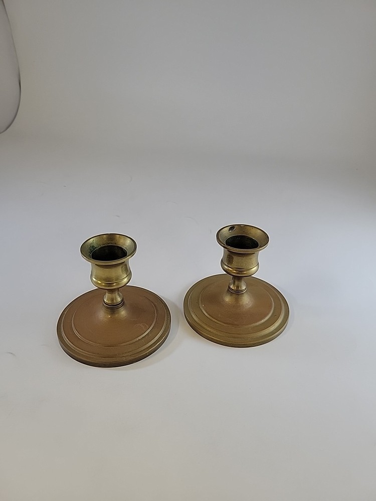 Vintage Solid Brass Candle Holders Round Base made in Hong Kong,2.375 inch