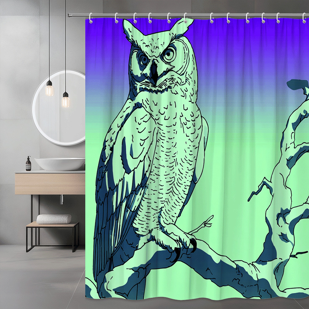Owl Branch Shower Curtain, Bird Print Bathroom Decor