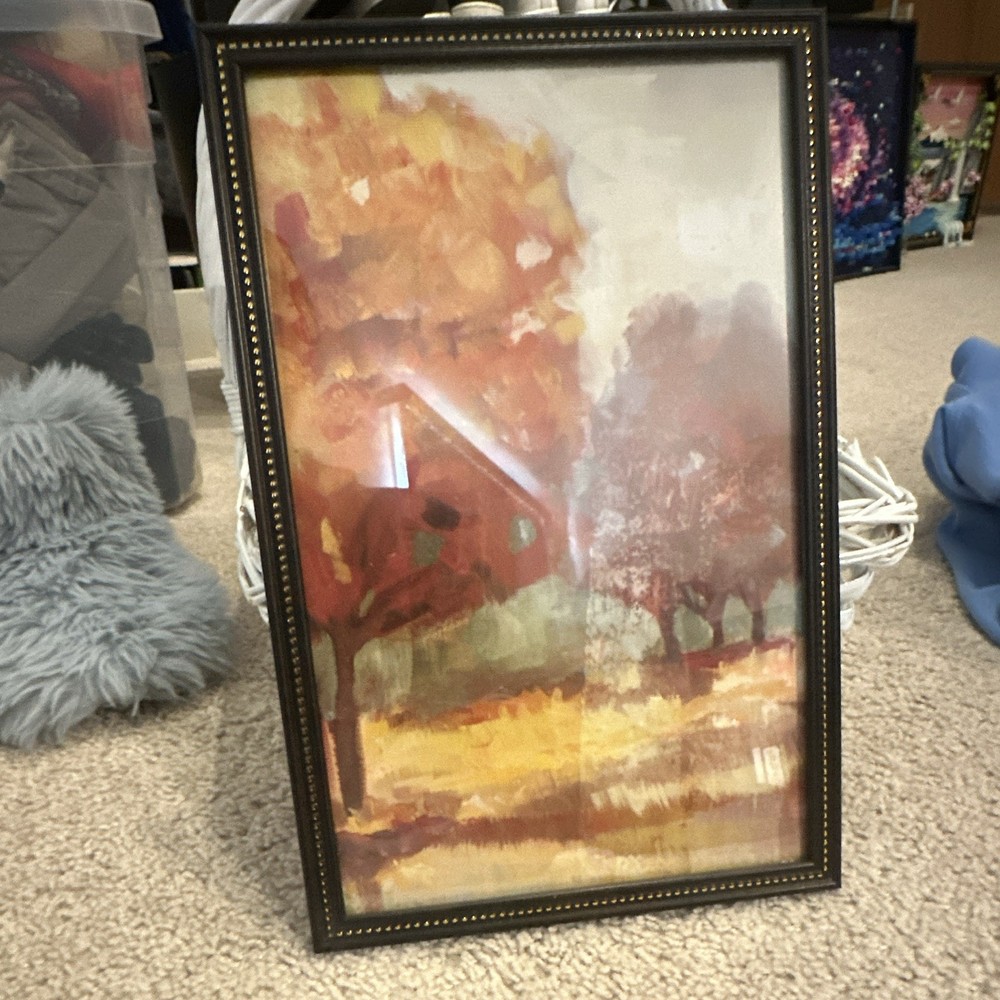 Framed Barn Landscape Print Poster, Vertical Multicolor Paper w/ Glass