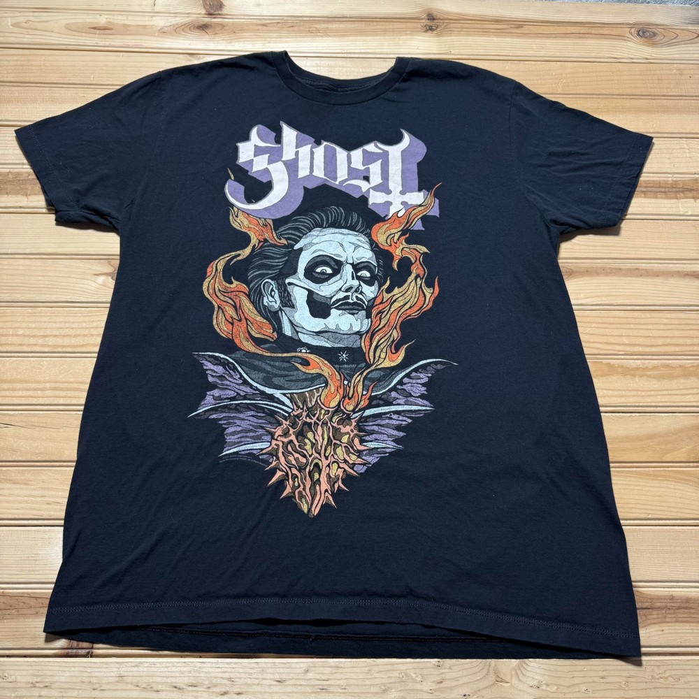 Ghost Cardinal Copia Flaming Face Metal Wholesale Band  Short Sleeve Shirt - XL
