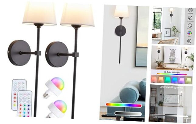 Battery Operated Wall Sconces Set of 2, Wireless Wall Sconce Rechargeable Wall