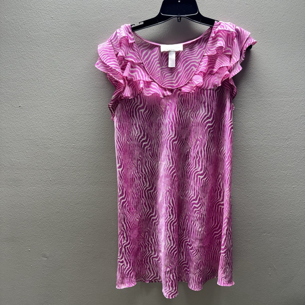Oscar de la Renta Pink Label Zebra Print Ruffle Sleeve Top Size M