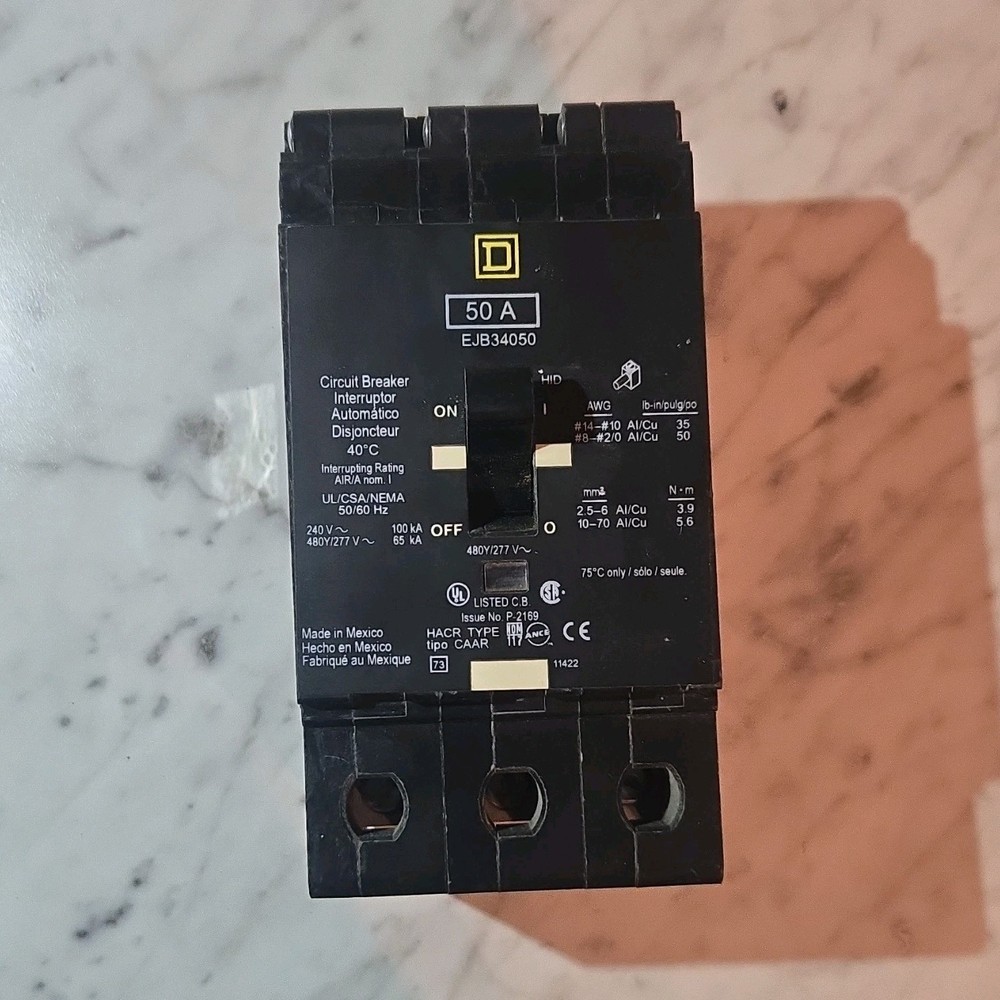 Square D EJB34050 50A 3-Pole HACR Type Circuit Breaker 480/277V