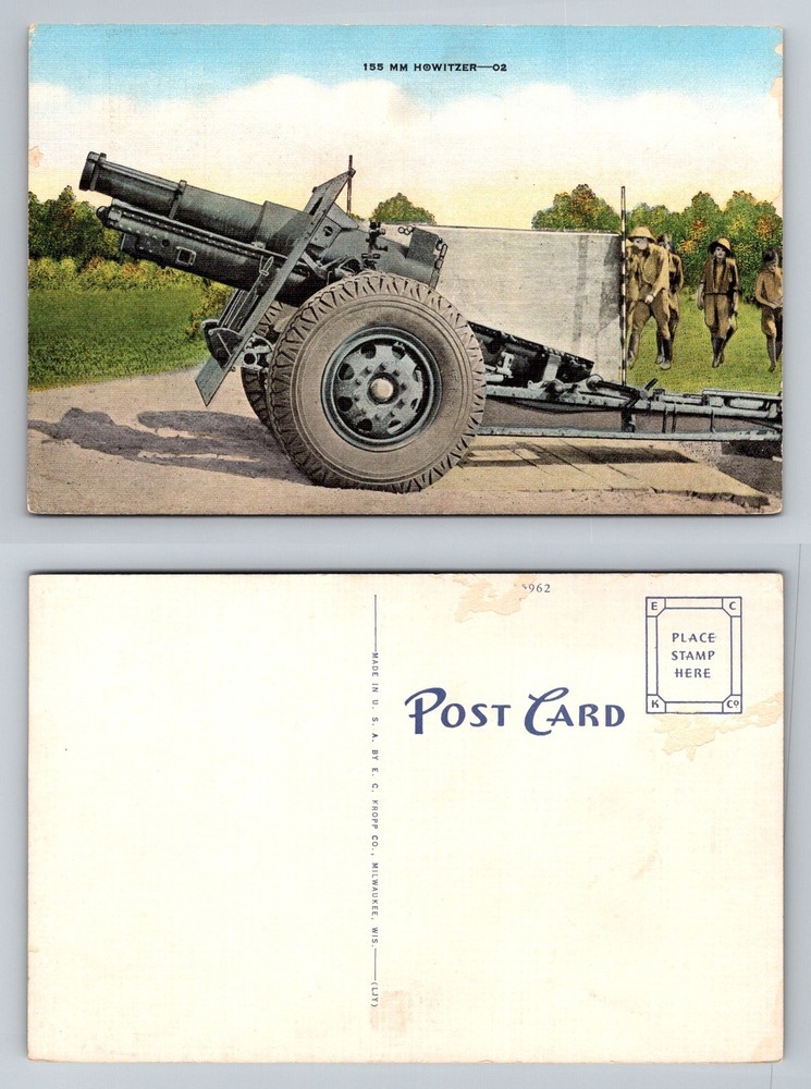 155 MM Howitzer Artillery Gun Soldiers Training Field Vintage Postcard