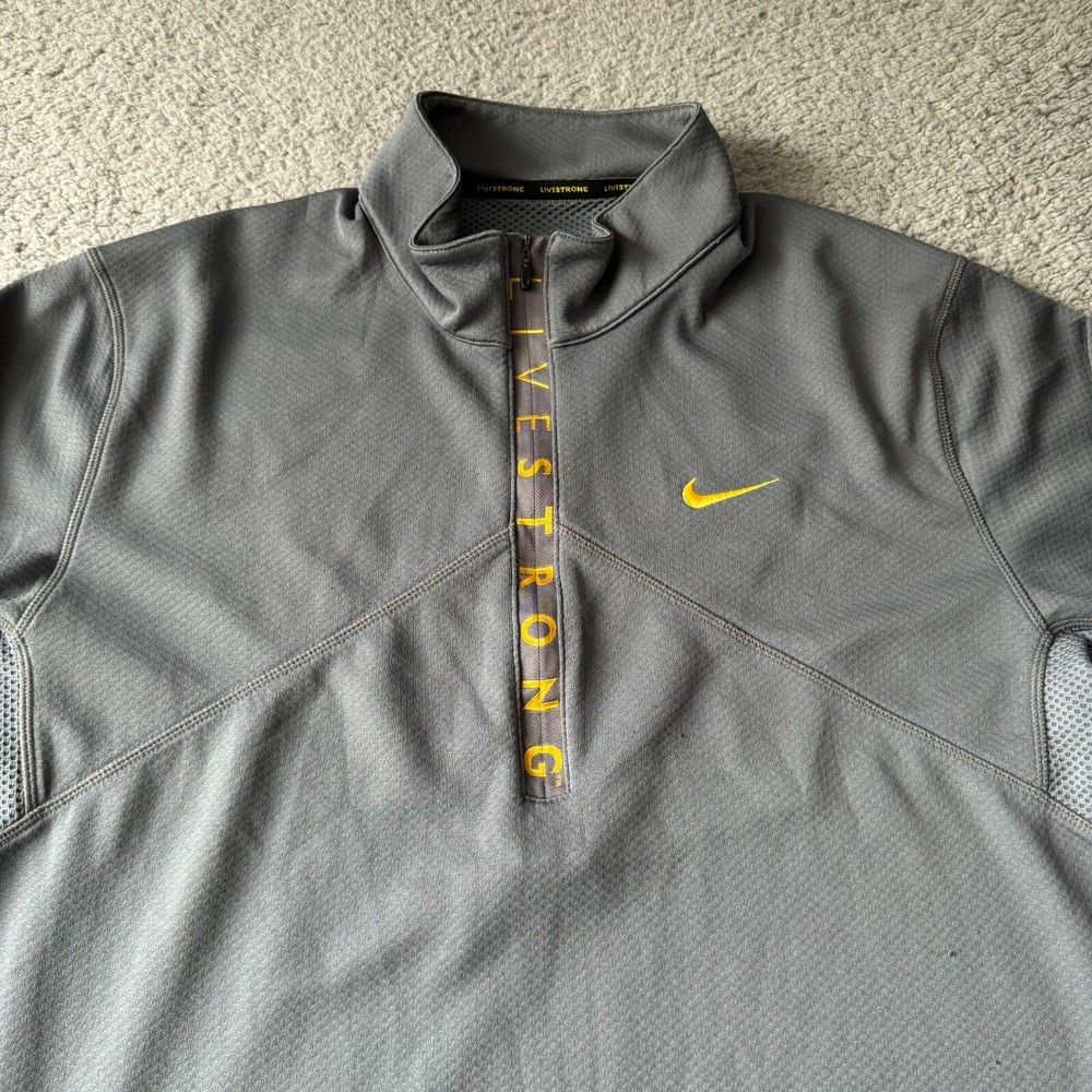 Nike Sweater Mens Extra Large Gray Livestrong 1/2 Zip Pullover Dri-Fit Cycling