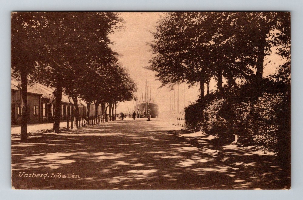 Sweden- Varberg Coastal Town Harbor Ship In Dock Old Card Vintage c1921 Postcard