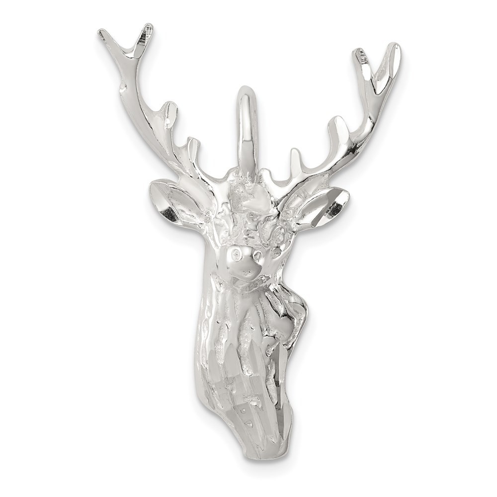 Sterling Silver Diamond Cut Deer Head Pendant 3.24gm L-1.3 Inch, W-1.07 Inch