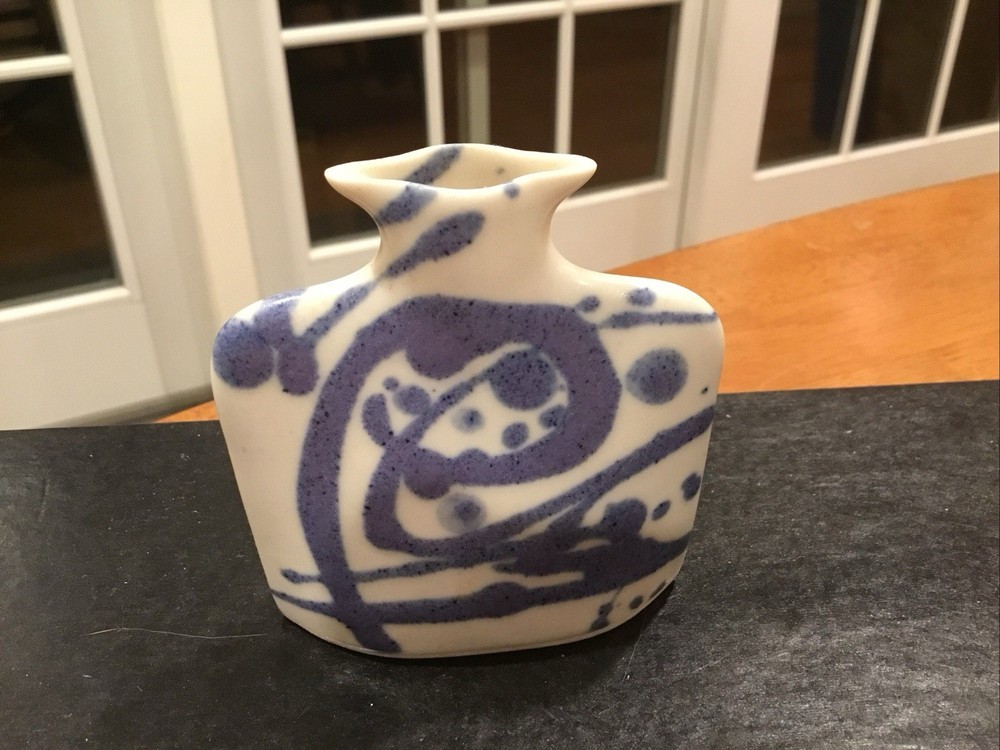 Vintage Bud Vase Purple Blue Art Pottery Vase Earth and Sky ESP Signed Bloom