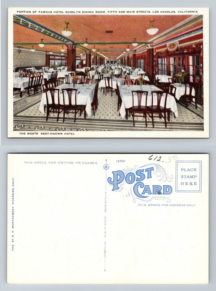 Los Angeles, CA-California Hotel Rosslyn Dining Room Fifth Main Vintage Postcard