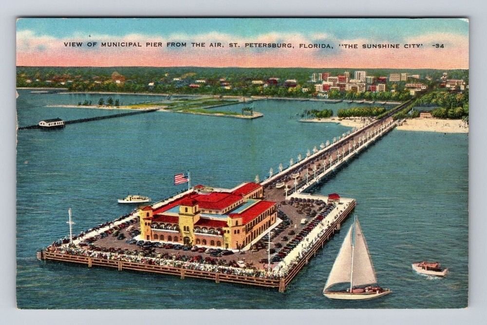 St Petersburg FL-Florida, View Of Municipal Pier Aerial View Vintage Postcard