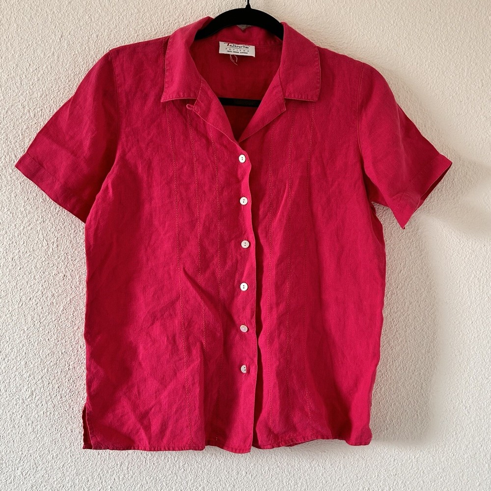 TALBOT’S 100% Irish Linen Women’s Button Up Petite Fits Small Vacation Beach