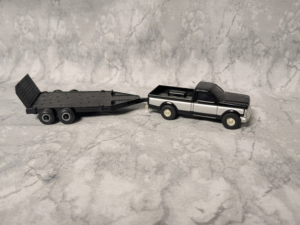 ERTL Lot of Black Truck & Flatbed Car Trailer **  1/64 scale DIECAST **